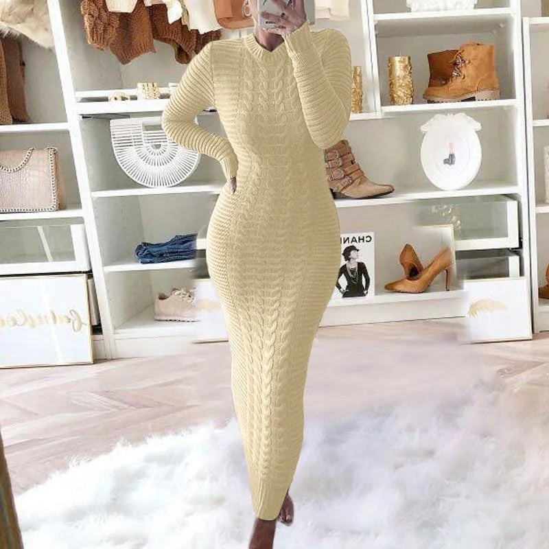 Women Long Maxi Sweater Dress Sexy Half Turtlenck Long Sleeve Tunic Knitwear Ankle Length Bodycon Party Dresses XXBLH-2808