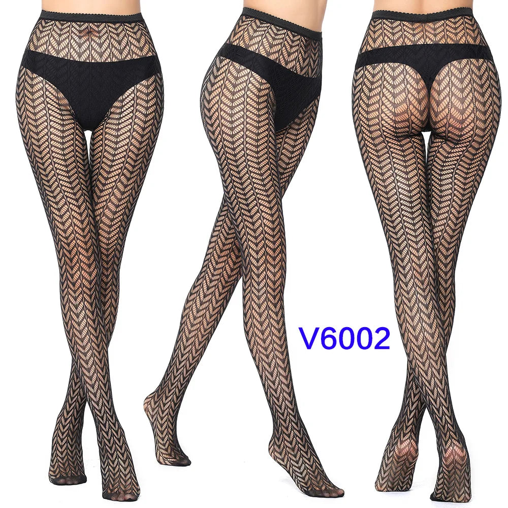 Women Sexy Fishnet Tights Jacquard Weave Seamless Pantyhose Yarns Garter Grid Fish Net Stockings Black Spider Gothic Lace Tights