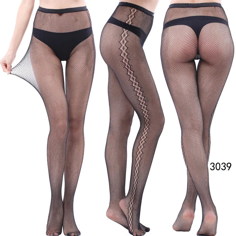 Women Sexy Fishnet Tights Jacquard Weave Seamless Pantyhose Yarns Garter Grid Fish Net Stockings Black Spider Gothic Lace Tights