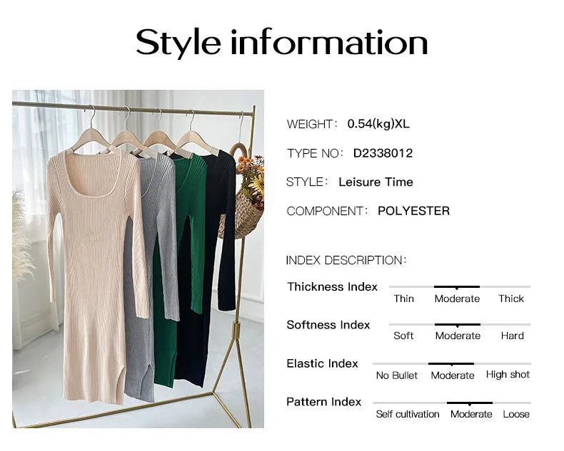 Spring Knit Solid Dress Women Long Sleeve Autumn Winter Bottomed Dresses Square Neck  Autumn Winter Vestidos Streetwear Clothing