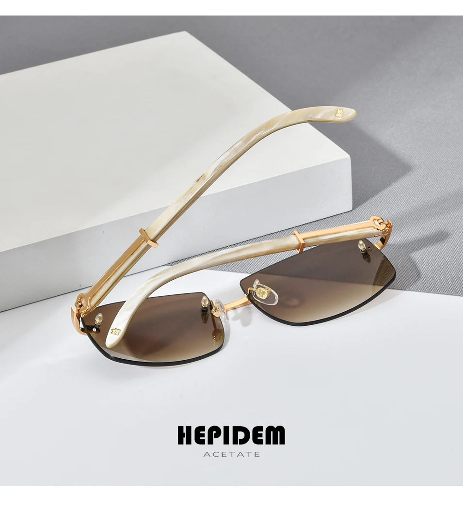 HEPIDEM Buffalo Horn Glasses Women New Square Rimless High Quality Men Sunglasses Luxury Eyewear Buffs Eyeglasses