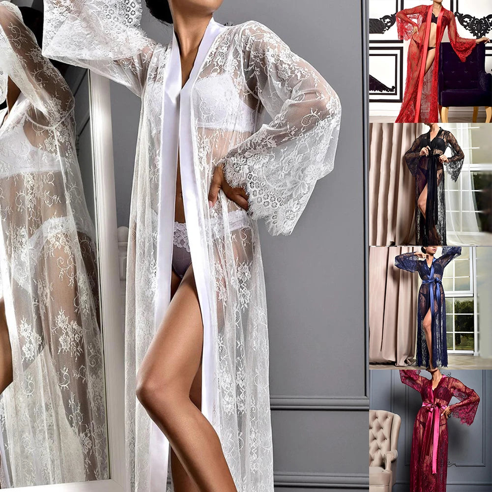 See-through Women Sexy Nightdress Lingerie Long Nightgown Underwear Sleepwear