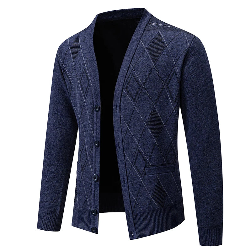 Mens Fleece Thick Cardigan Autumn Winter Knitted Sweaters Male Cardigans Slim Fit Luxury Brand Cold Sweater Coat Jacket