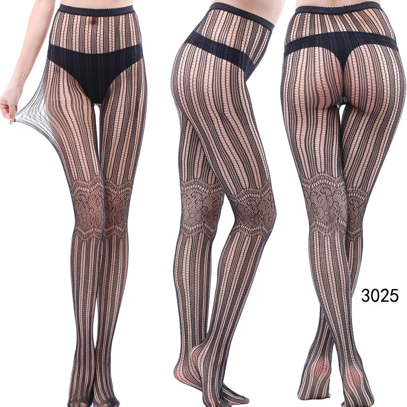 Women Sexy Fishnet Tights Jacquard Weave Seamless Pantyhose Yarns Garter Grid Fish Net Stockings Black Spider Gothic Lace Tights