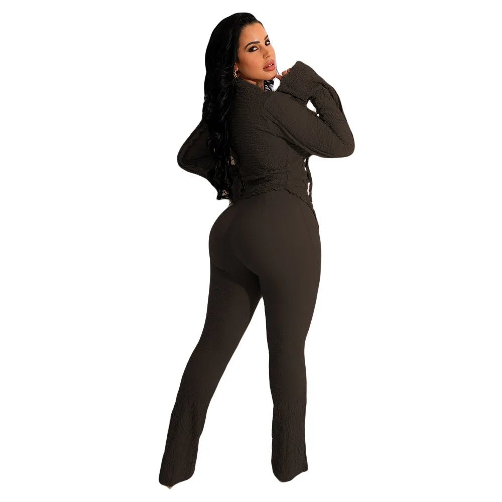 2 Piece Set Women Sexy Lace-up Pants Suits Solid 2pcs Sets Matching Sets Outfits Tracksuit Autumn Winter Clothing