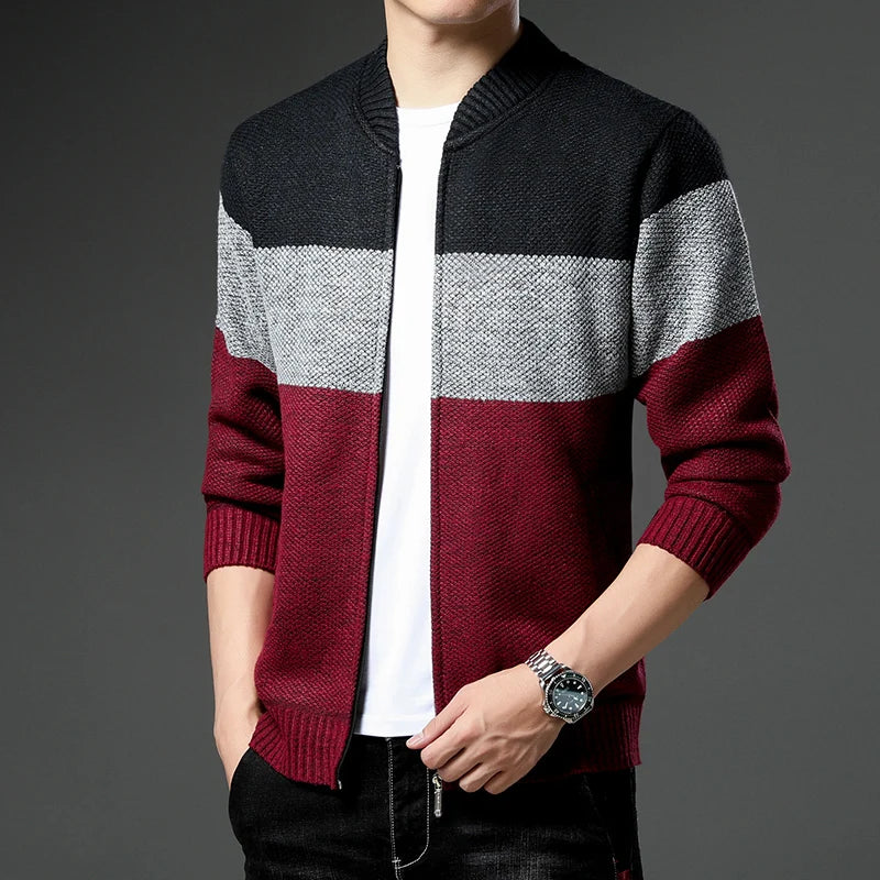 Mens Fleece Thick Cardigan Autumn Winter Knitted Sweaters Male Cardigans Slim Fit Luxury Brand Cold Sweater Coat Jacket