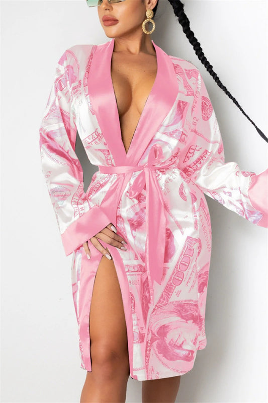 Aesthetic Cardigan Long Sleeve Midi Bandage Dress Money Pajamas Fall Clothes for Women Fashion Sexy Lounge Wear