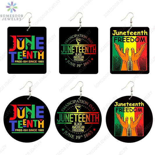 SOMESOOR Black American Freedom Day Wooden Drop Earrings