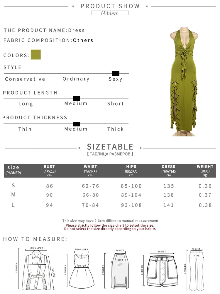 Nibber Appliques Tassel Dress Women Y2K Halter Backless Split Sexy Ruched Elegant Summer Back Ruched Beach Holiday Maxi Bodycon