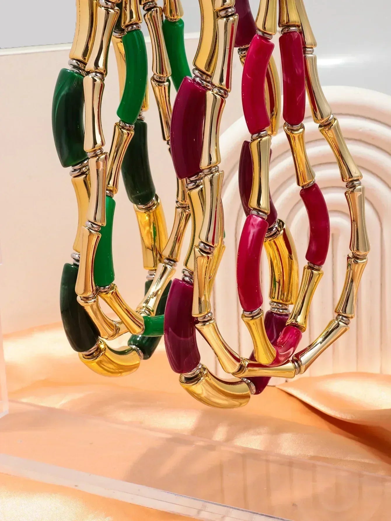 3 pieces/set Bohemian Acrylic Bamboo Beads Choker Necklace Set for Women Chunky Tube Necklaces 2024 Accessories Jewelry Femstylo