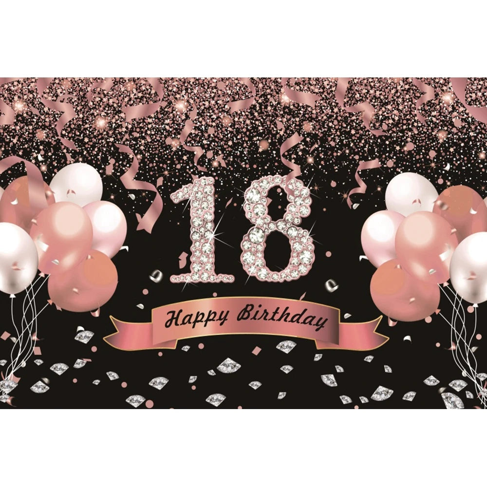 18th Birthday Photography Background Black Golden Glitter Balloons Boys Girls 18 Years Old Birthday Party Decoration Backdrops
