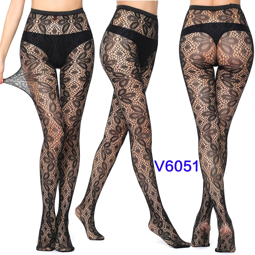 Women Sexy Fishnet Tights Jacquard Weave Seamless Pantyhose Yarns Garter Grid Fish Net Stockings Black Spider Gothic Lace Tights