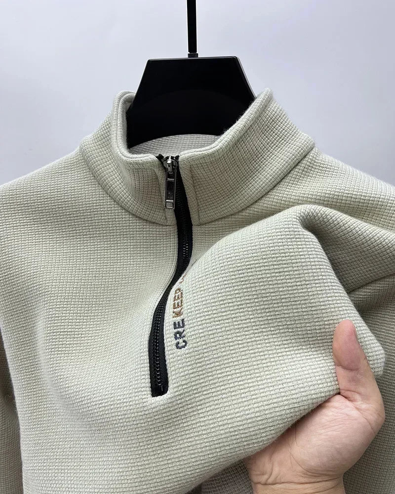 Men's Clothing Turtleneck Sweater Fashion Men's Knitwear Solid Color Chunky Half Zipper Thickening Sweater Luxury Warm Sweater