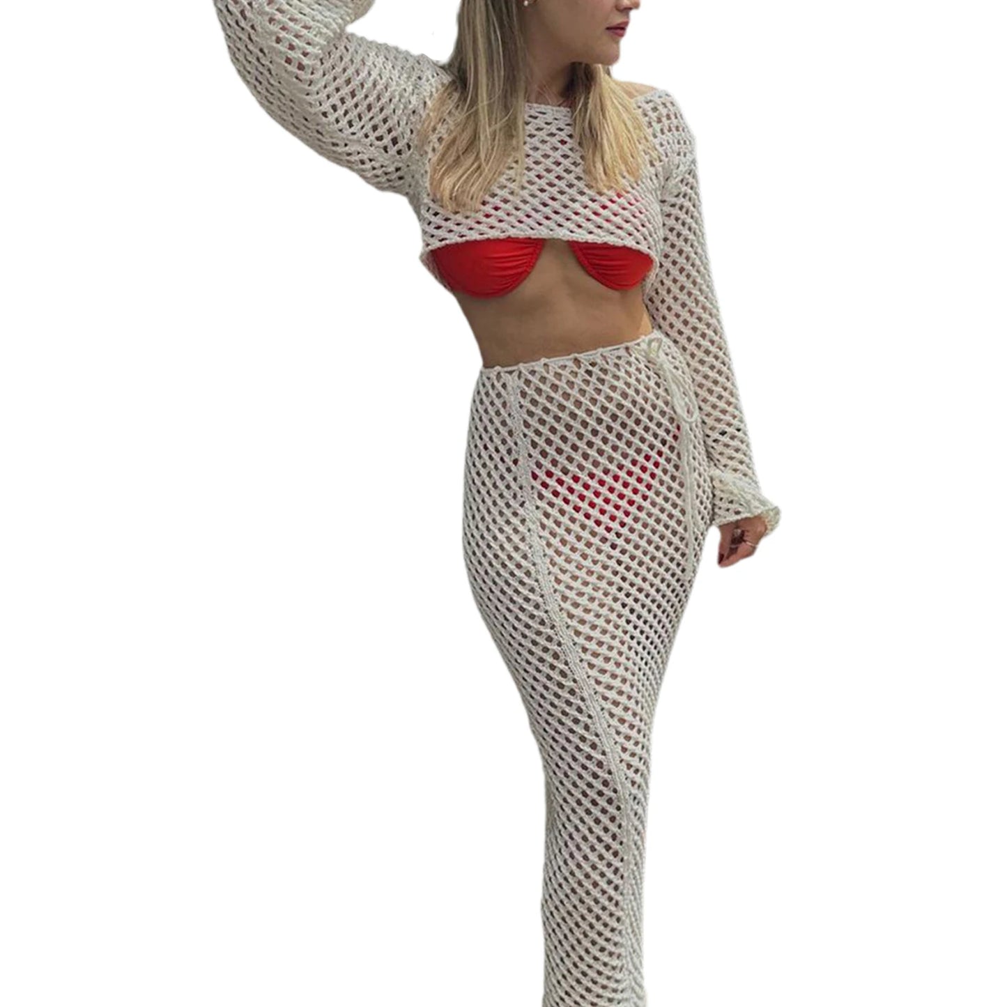 Women s Boho Style Crochet Bikini Cover Up Set