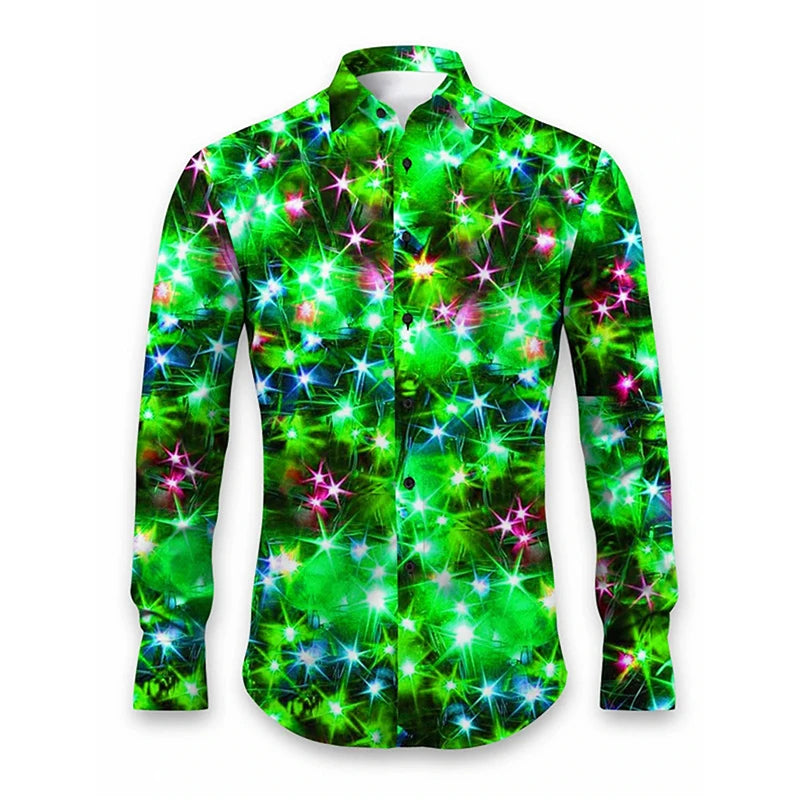 New 3D Printing Color Athleisure Fashion Comfortable Shirt Mens Long Sleeve Buttons Cool Glossy Pattern Festive Shirt Men