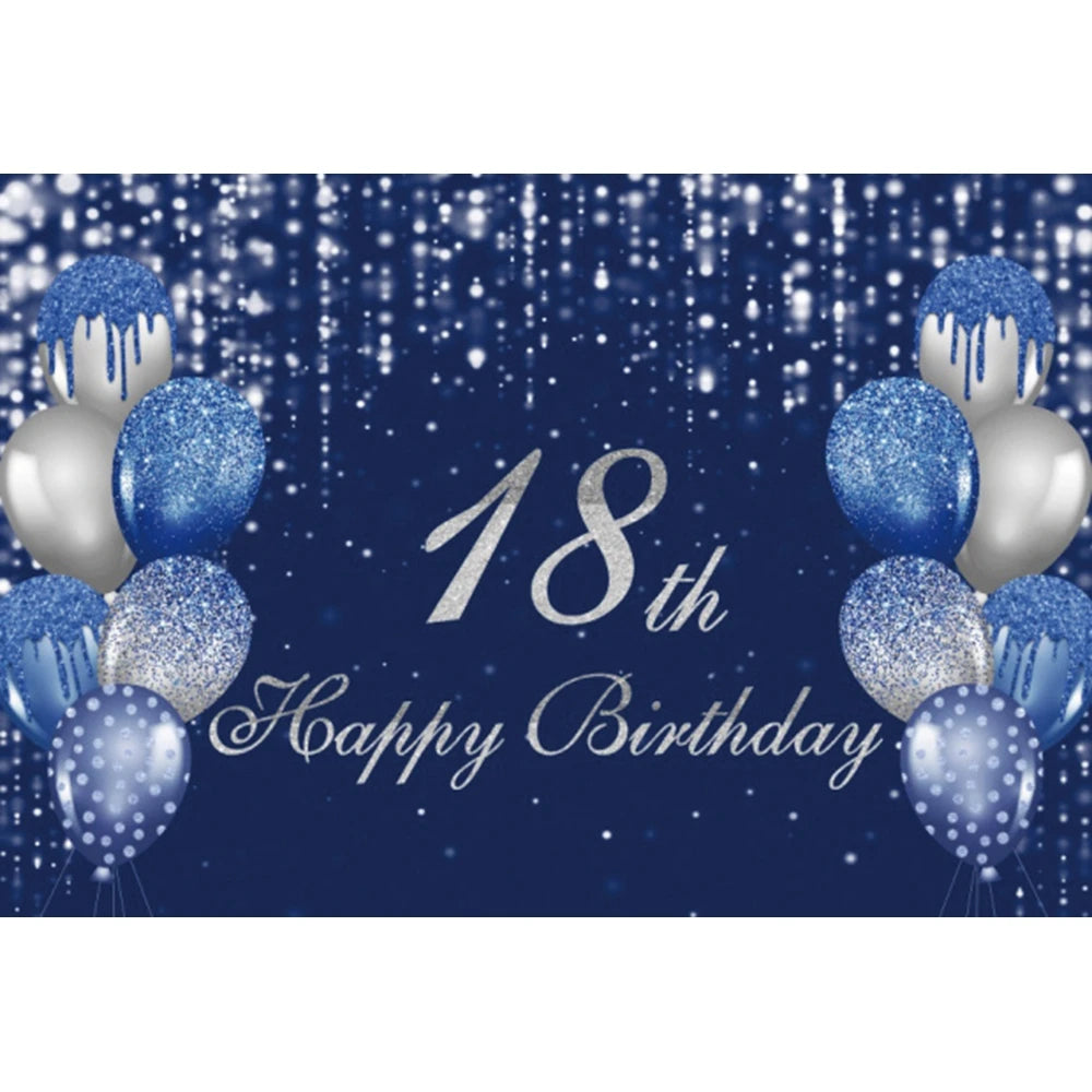 18th Birthday Photography Background Black Golden Glitter Balloons Boys Girls 18 Years Old Birthday Party Decoration Backdrops