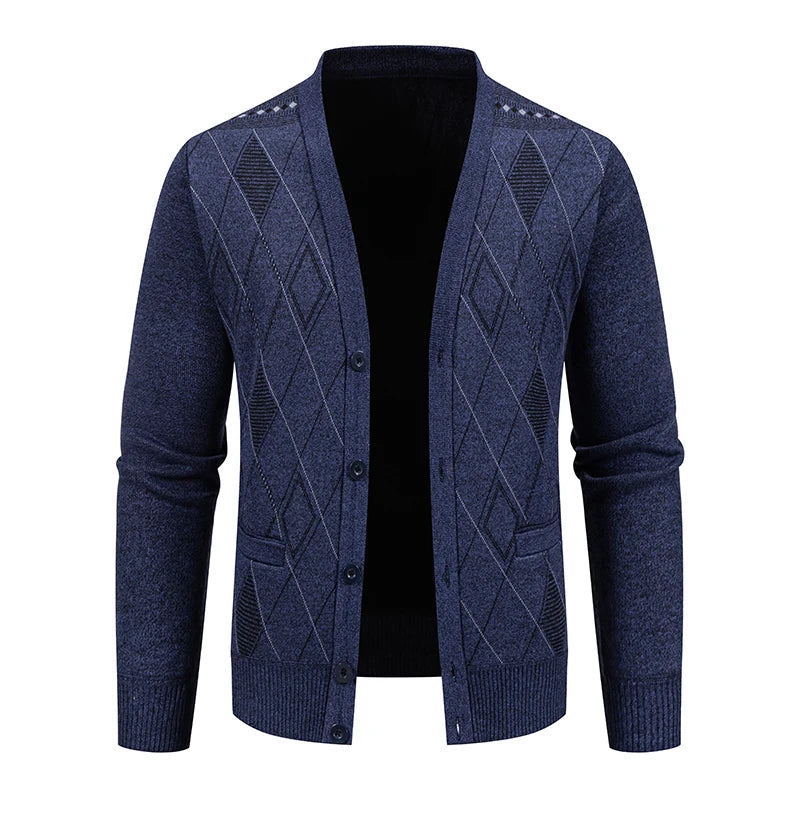 Mens Fleece Thick Cardigan Autumn Winter Knitted Sweaters Male Cardigans Slim Fit Luxury Brand Cold Sweater Coat Jacket