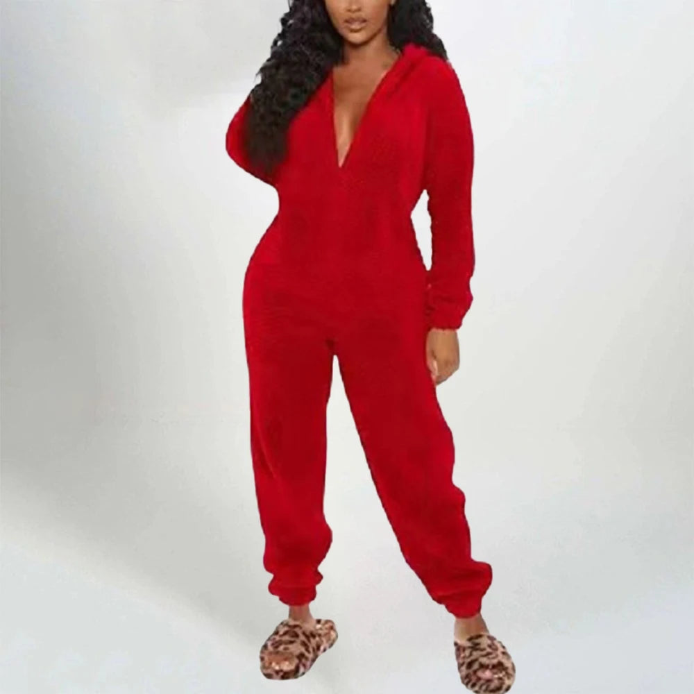 Cross border Women Onesie Pajamas Winter Thick Warm Long-sleeved Hooded Jumpsuit Plush Fleece Cute Cat Ears Rompers Loungewear