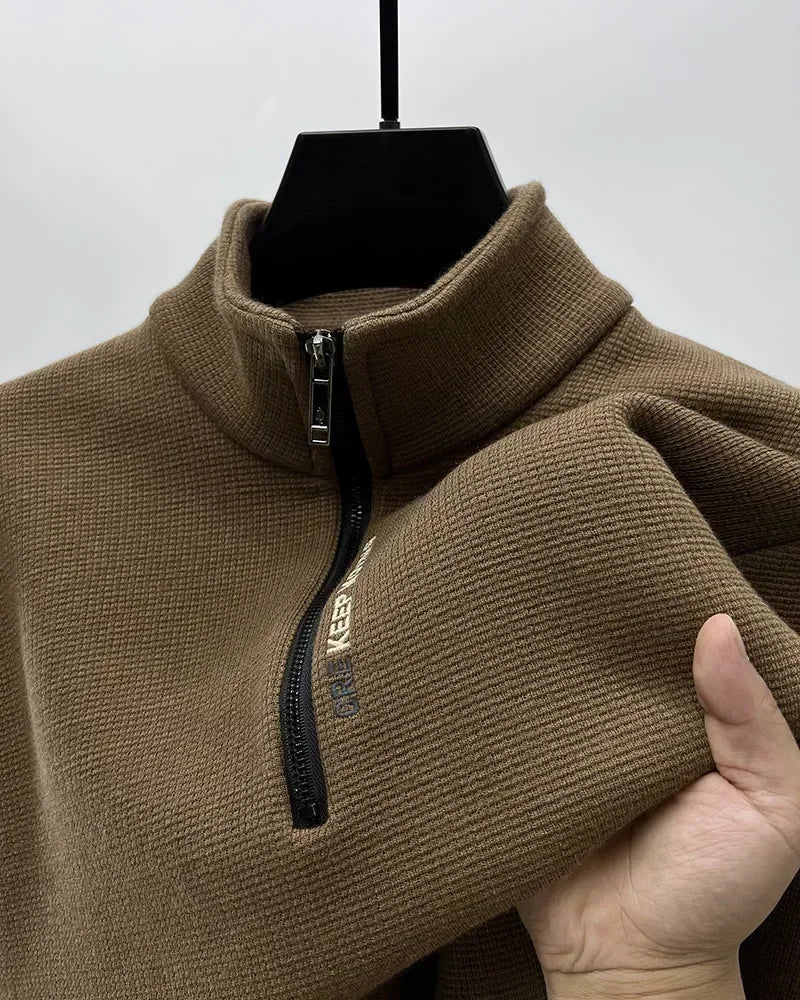 Men's Clothing Turtleneck Sweater Fashion Men's Knitwear Solid Color Chunky Half Zipper Thickening Sweater Luxury Warm Sweater