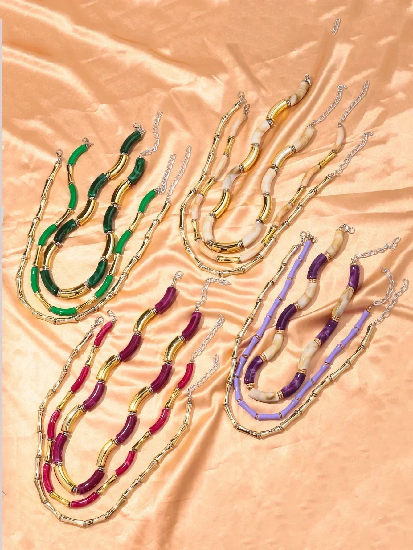 3 pieces/set Bohemian Acrylic Bamboo Beads Choker Necklace Set for Women Chunky Tube Necklaces 2024 Accessories Jewelry Femstylo