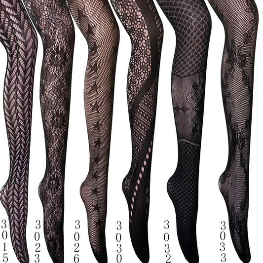 Women Sexy Fishnet Tights Jacquard Weave Seamless Pantyhose Yarns Garter Grid Fish Net Stockings Black Spider Gothic Lace Tights