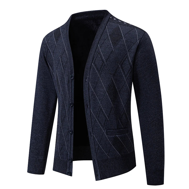 Mens Fleece Thick Cardigan Autumn Winter Knitted Sweaters Male Cardigans Slim Fit Luxury Brand Cold Sweater Coat Jacket