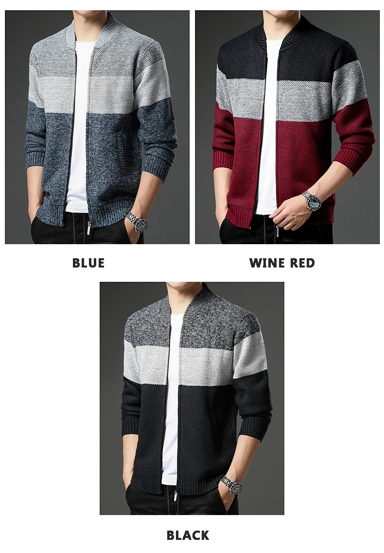 Mens Fleece Thick Cardigan Autumn Winter Knitted Sweaters Male Cardigans Slim Fit Luxury Brand Cold Sweater Coat Jacket