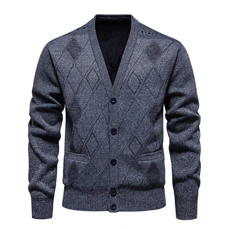 Mens Fleece Thick Cardigan Autumn Winter Knitted Sweaters Male Cardigans Slim Fit Luxury Brand Cold Sweater Coat Jacket