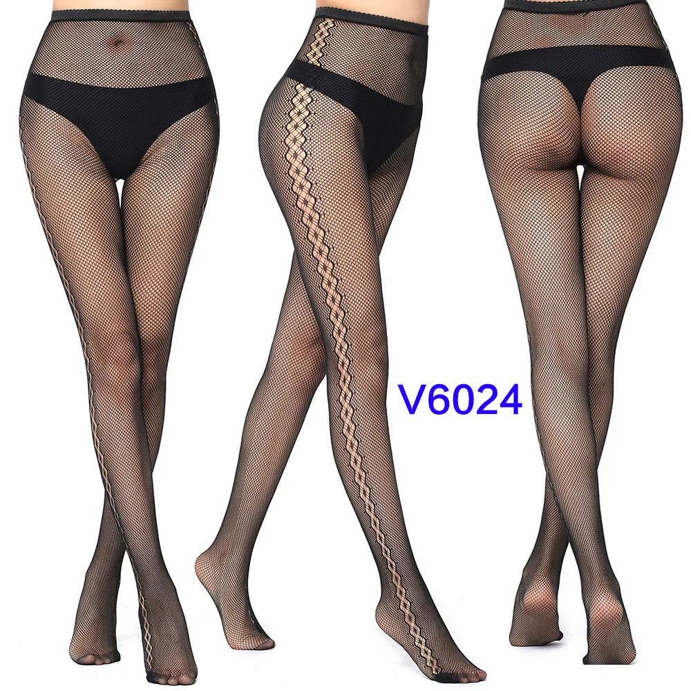 Women Sexy Fishnet Tights Jacquard Weave Seamless Pantyhose Yarns Garter Grid Fish Net Stockings Black Spider Gothic Lace Tights