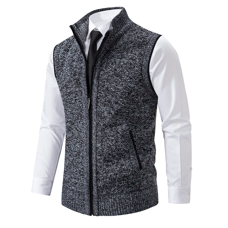 Vest Men's Knitted Sleeveless Sweater Wool Velvet Zipper Cardigan Turn-down Pullovers Turtleneck Sweatercoat Knit Waistcoat