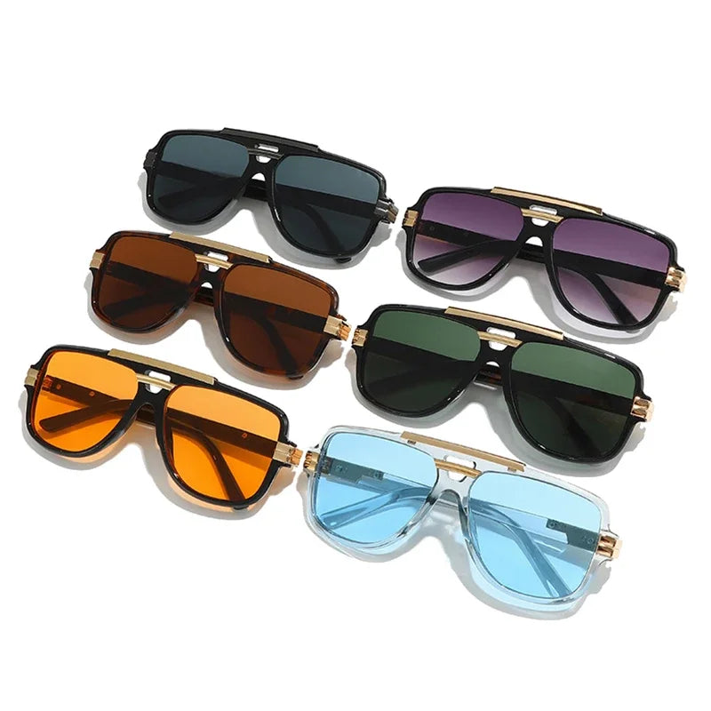 SO&EI Retro Square Double Bridges Men Sunglasses Fashion Brand Designer Shades UV400 Women Gradient Sun Glasses