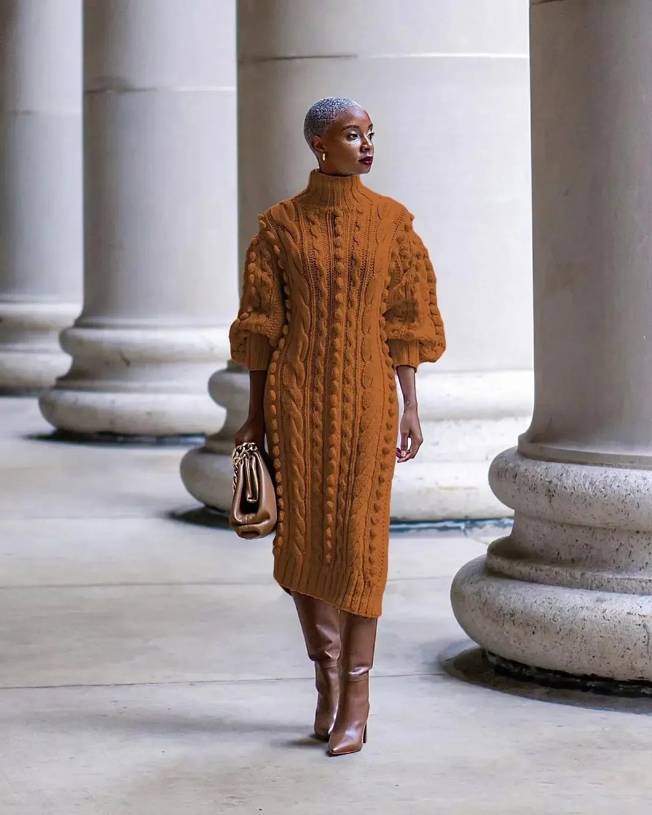 New Autumn Women Long Sleeve Turtleneck Knitted Dress -  FashionMojos.com