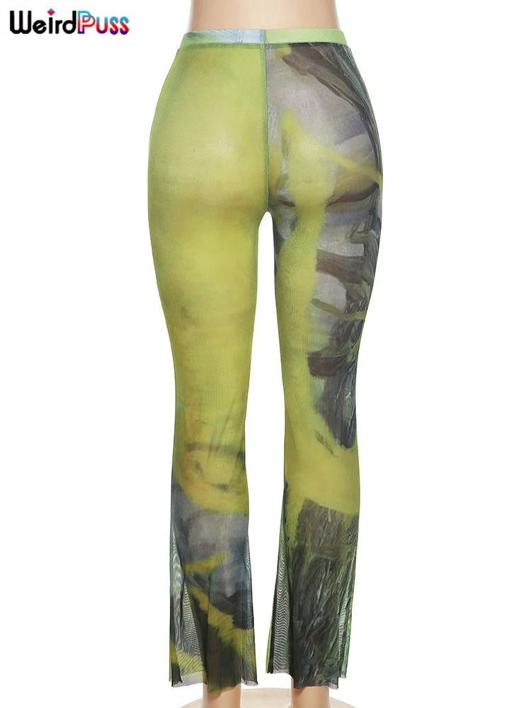 Weird Puss Mesh Tie Dye Straight Women's Pants