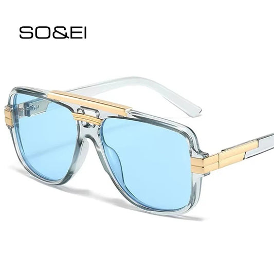 SO&EI Retro Square Double Bridges Men Sunglasses Fashion Brand Designer Shades UV400 Women Gradient Sun Glasses