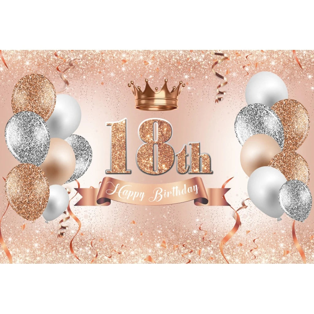 18th Birthday Photography Background Black Golden Glitter Balloons Boys Girls 18 Years Old Birthday Party Decoration Backdrops