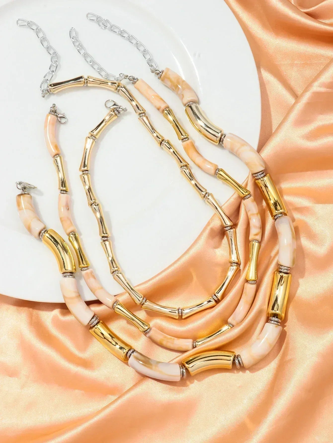 3 pieces/set Bohemian Acrylic Bamboo Beads Choker Necklace Set for Women Chunky Tube Necklaces 2024 Accessories Jewelry Femstylo