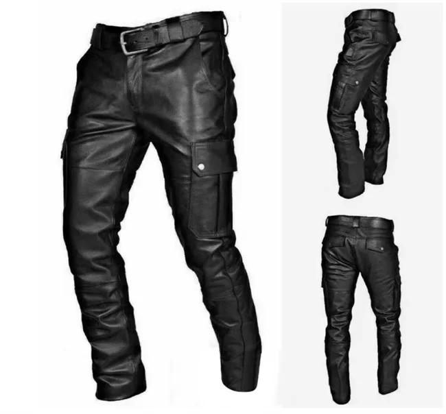 New Men Leather Pants Black / Red / Brown Fashion Men's Dance Party Casual Trousers Large Size 5XL