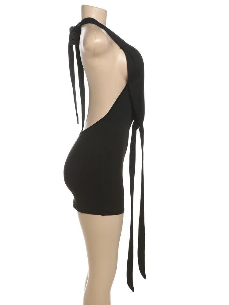 Weird Puss Sexy Halter Dress Women Backless Deep V-Neck Tight Bandage Summer Midnight Hottie Sexy Clubwear Trend Hipster Bodycon