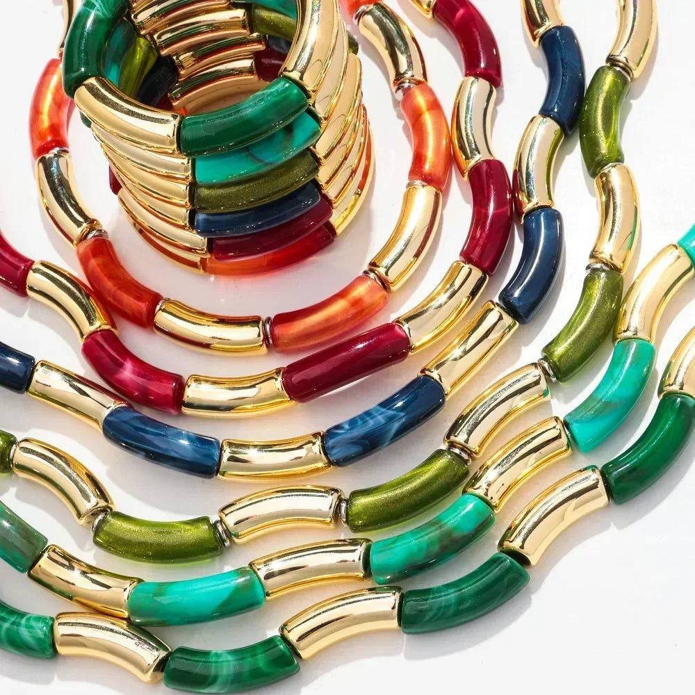 3 pieces/set Bohemian Acrylic Bamboo Beads Choker Necklace Set for Women Chunky Tube Necklaces 2024 Accessories Jewelry Femstylo