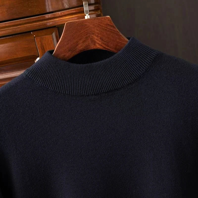 Autumn Mens Mock Turtleneck Knitwear Sweater Outdoor Half Neck Solid Color Pullover Streetwear Winter Warm Knitted Sweater