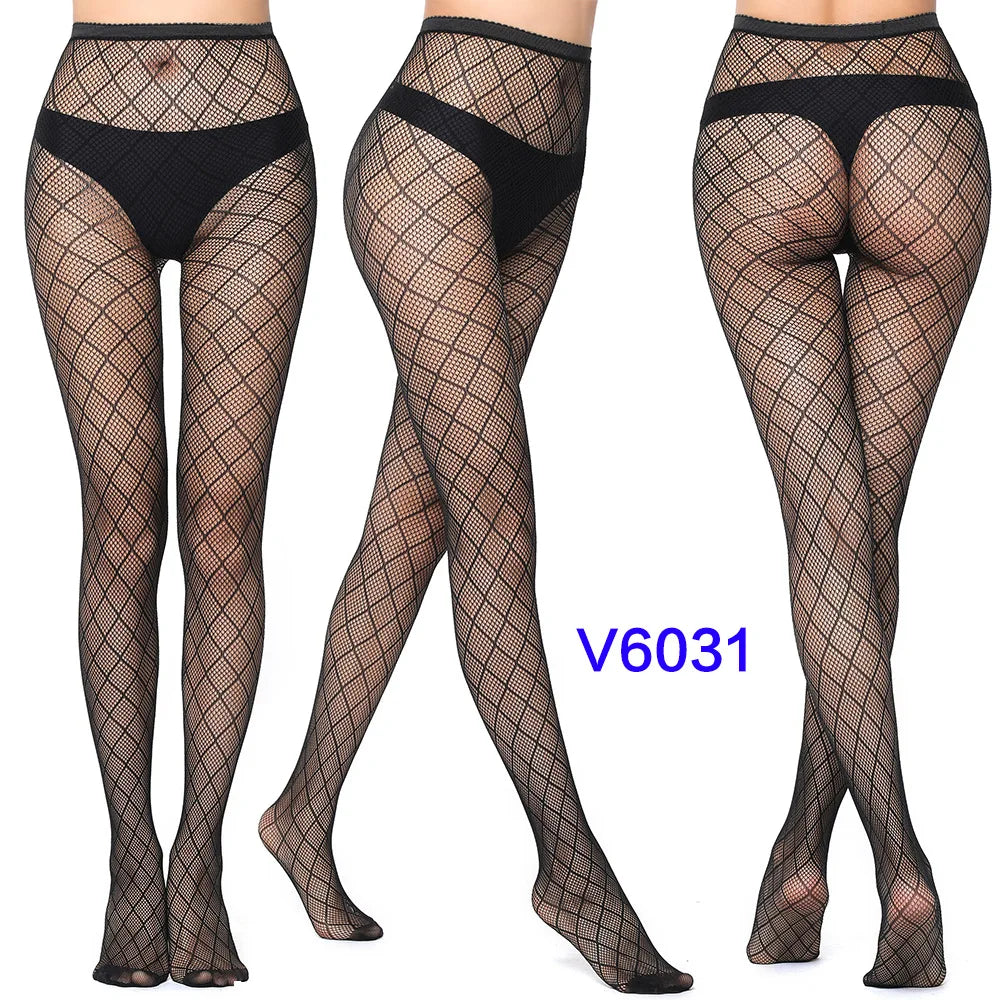 Women Sexy Fishnet Tights Jacquard Weave Seamless Pantyhose Yarns Garter Grid Fish Net Stockings Black Spider Gothic Lace Tights