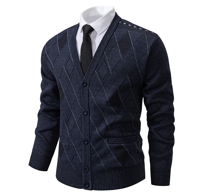 Mens Fleece Thick Cardigan Autumn Winter Knitted Sweaters Male Cardigans Slim Fit Luxury Brand Cold Sweater Coat Jacket