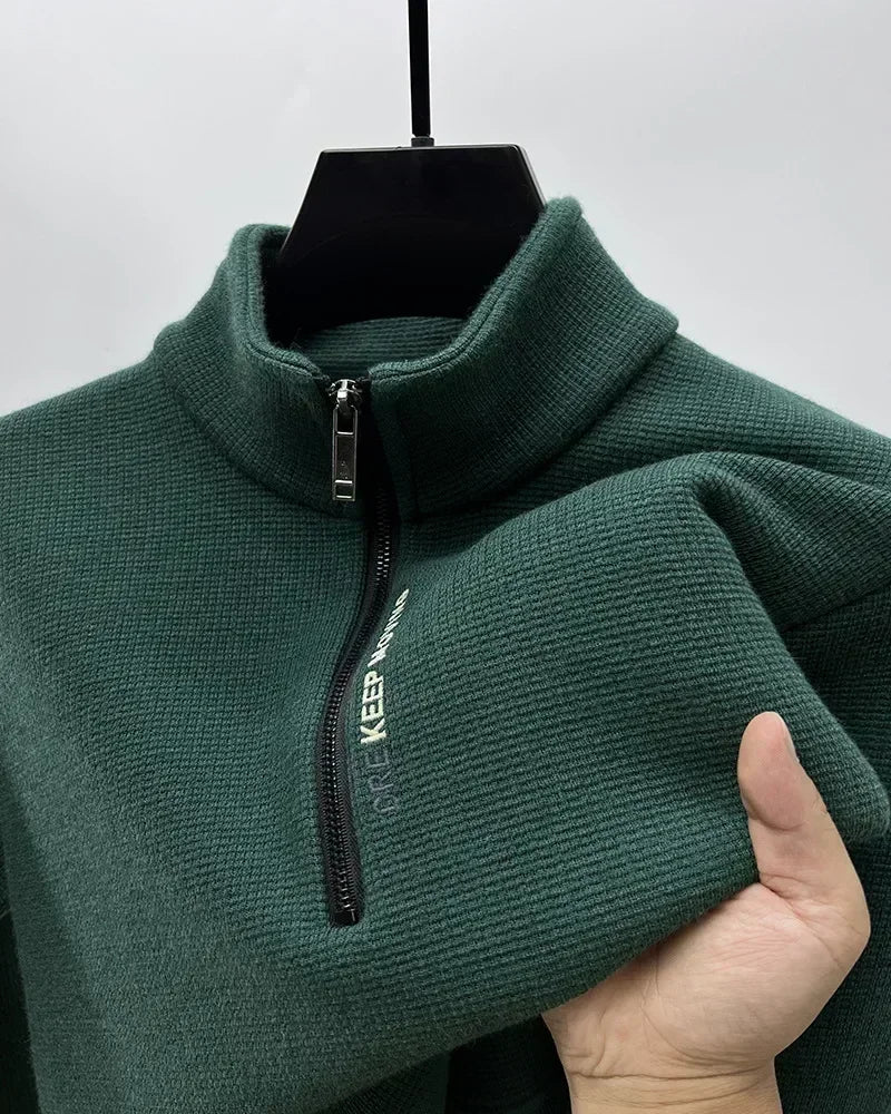 Men's Clothing Turtleneck Sweater Fashion Men's Knitwear Solid Color Chunky Half Zipper Thickening Sweater Luxury Warm Sweater