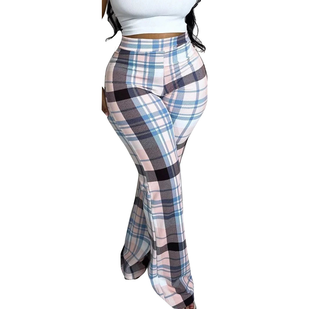 European and American women's plaid printed straight leg pants