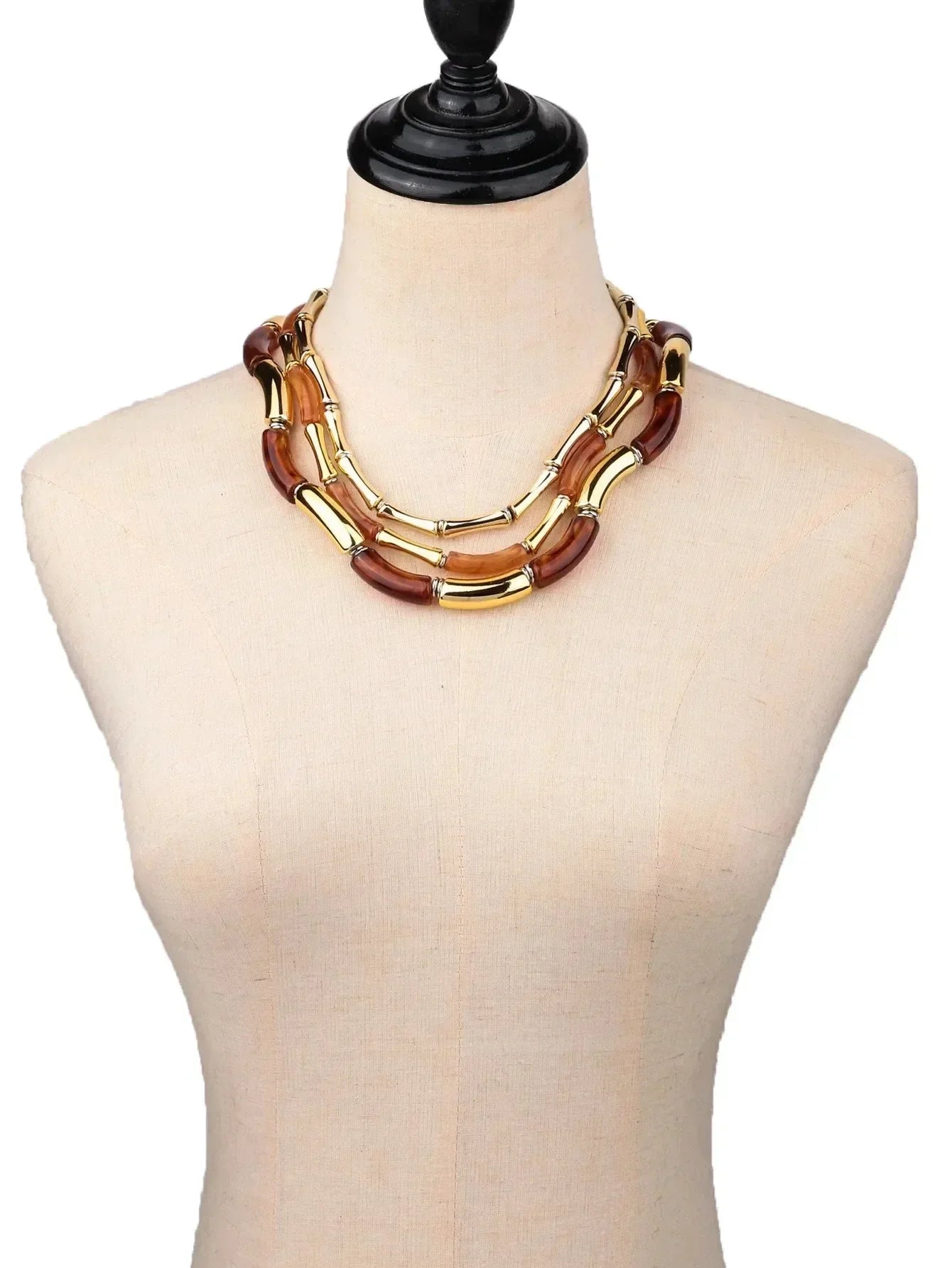 3 pieces/set Bohemian Acrylic Bamboo Beads Choker Necklace Set for Women Chunky Tube Necklaces 2024 Accessories Jewelry Femstylo