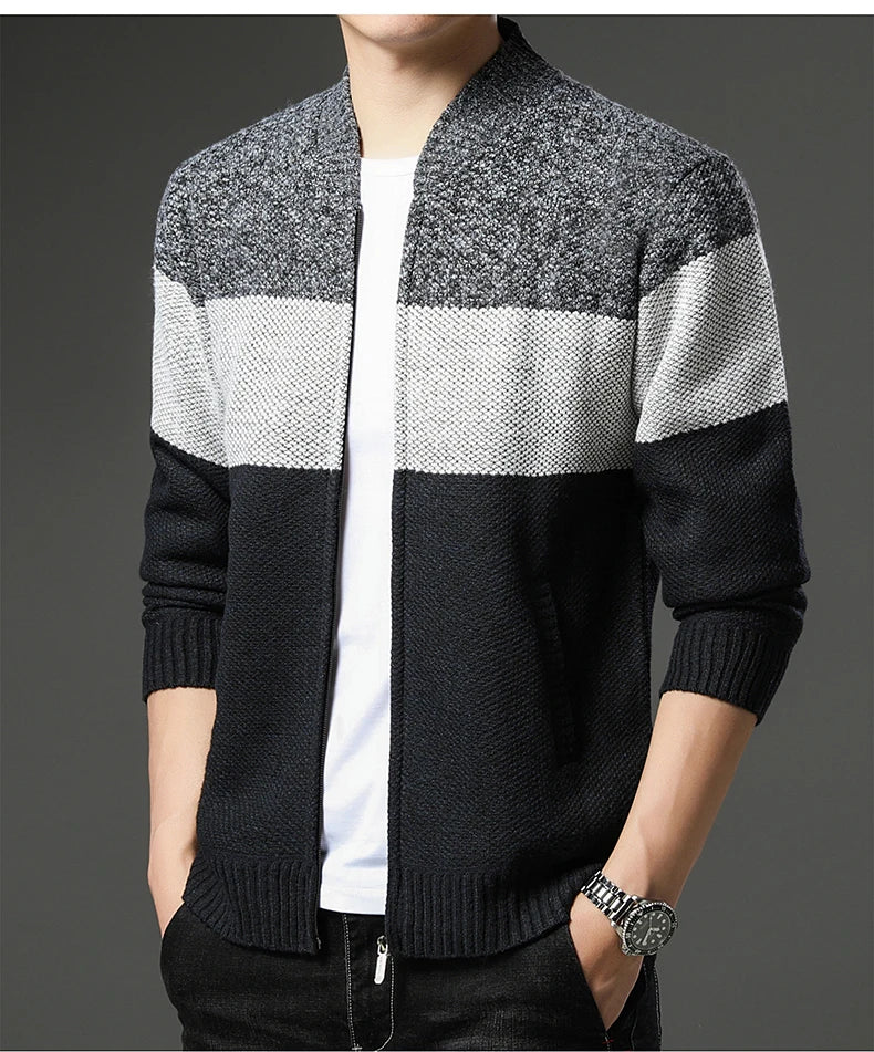 Mens Fleece Thick Cardigan Autumn Winter Knitted Sweaters Male Cardigans Slim Fit Luxury Brand Cold Sweater Coat Jacket