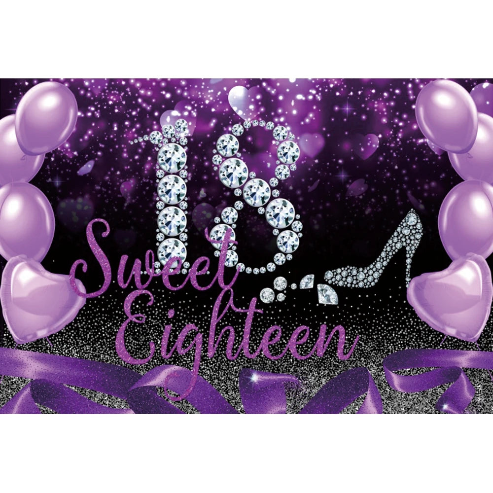 18th Birthday Photography Background Black Golden Glitter Balloons Boys Girls 18 Years Old Birthday Party Decoration Backdrops