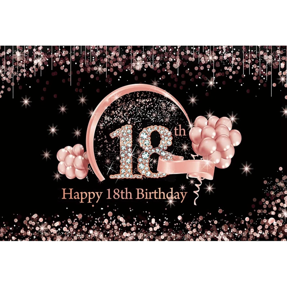 18th Birthday Photography Background Black Golden Glitter Balloons Boys Girls 18 Years Old Birthday Party Decoration Backdrops