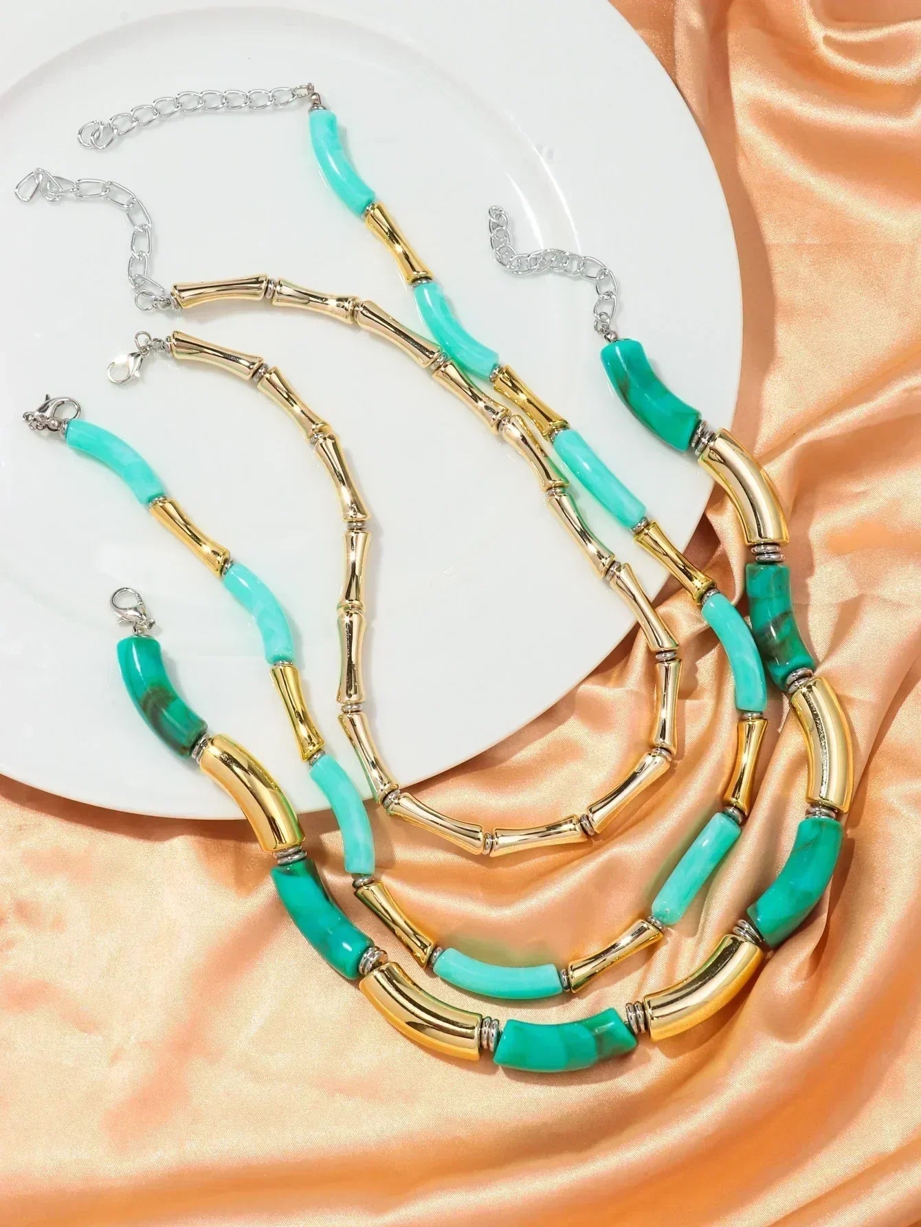 3 pieces/set Bohemian Acrylic Bamboo Beads Choker Necklace Set for Women Chunky Tube Necklaces 2024 Accessories Jewelry Femstylo
