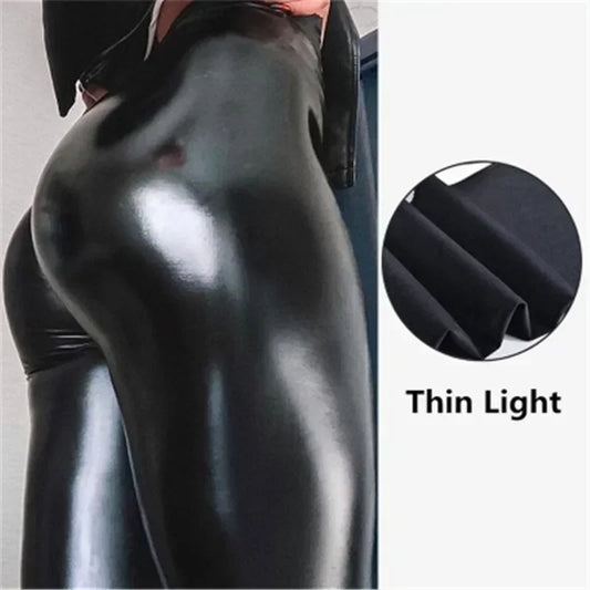 Sexy Black PU Leather Tights Women High Waist Pants High Elastic Slim Fashion Hip Liftting Leggings Skinny Plus Size Tights